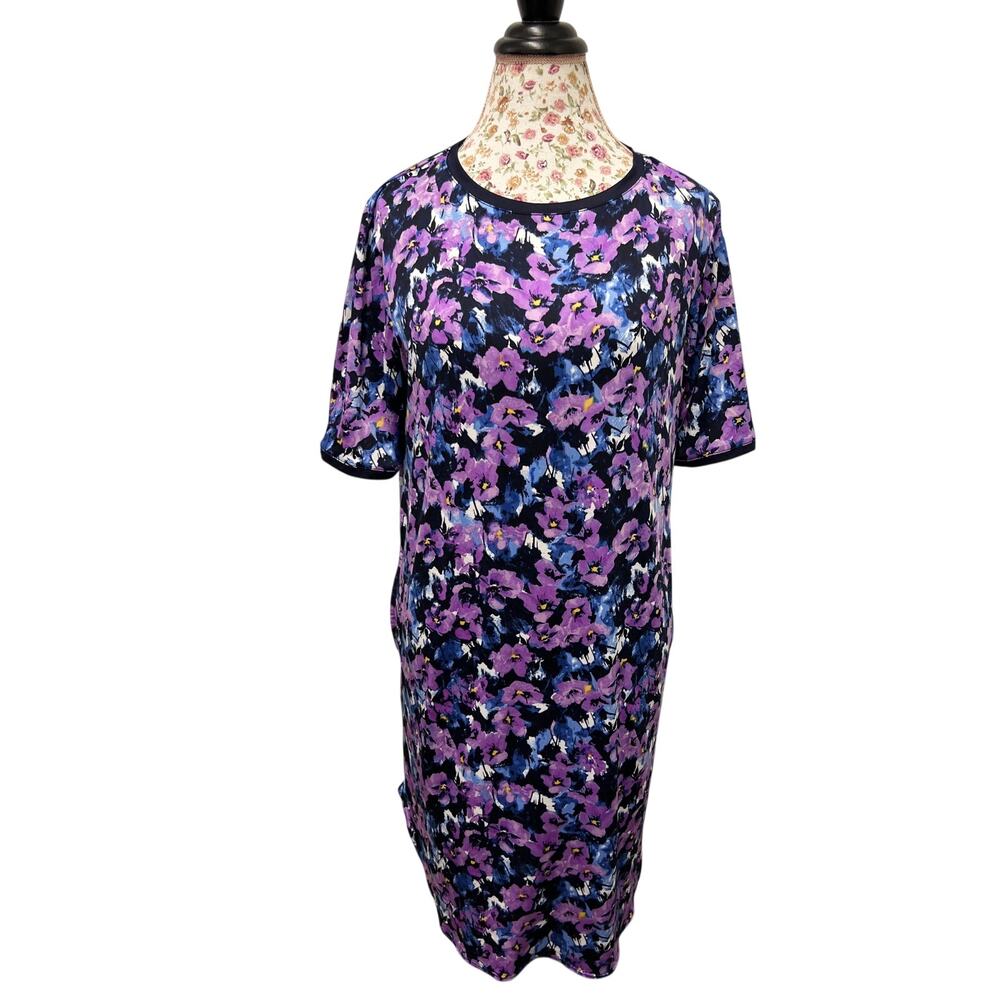 💜 Stan Herman S Purple Floral Dress Stretch Bodycon Y2K Retro Casual Chic - Picture 1 of 4